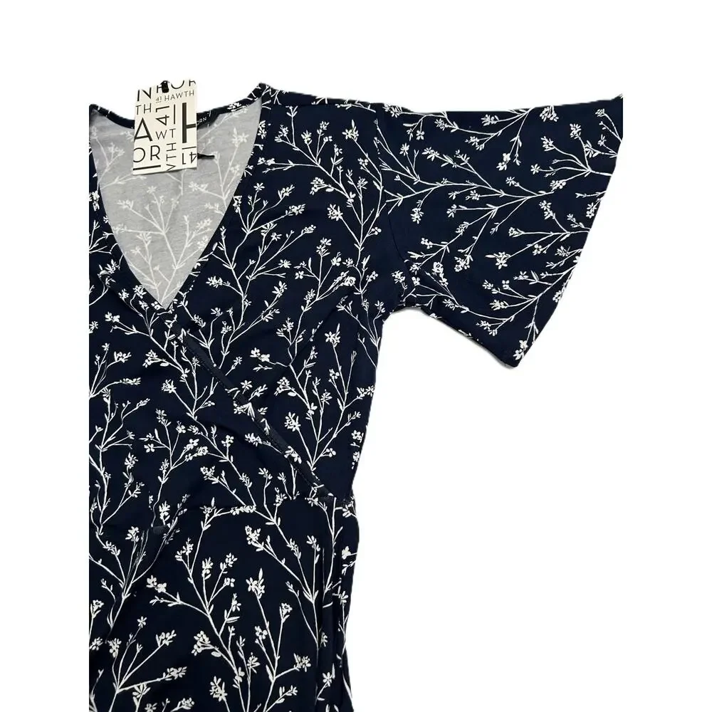 NWT 41 Hawthorn Elisse Navy/White Floral Faux Wrap Dress Flutter Sleeves-Small - Picture 8 of 12